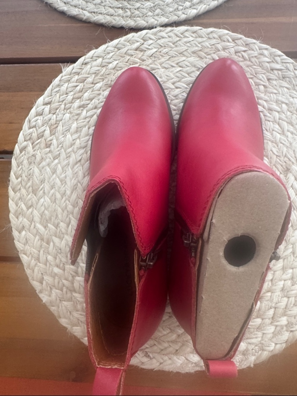 Lucky Brand Red Leather Ankle Boots with Side Zip